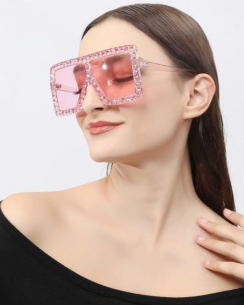 

oversized square colorful diamond sunglasses women big frame luxury crystal sun glasses for female rhinestone eyewear uv400, White;black