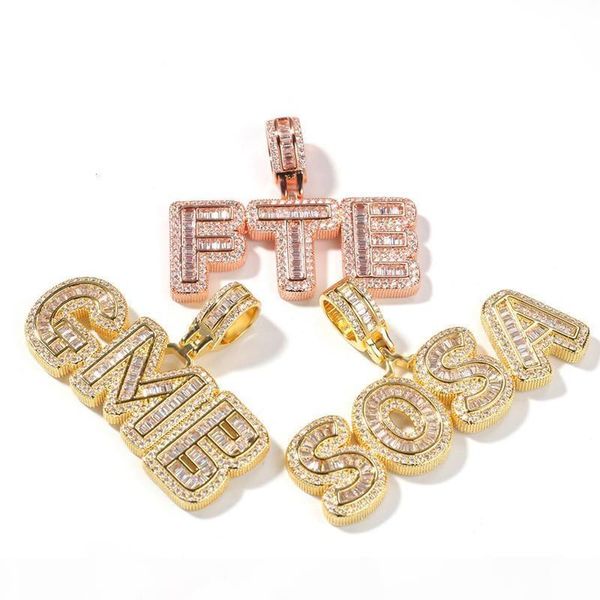 

ale hip hop custom name baguette letter pendant necklace with rope chain gold silver bling zirconia men pendant jewelry