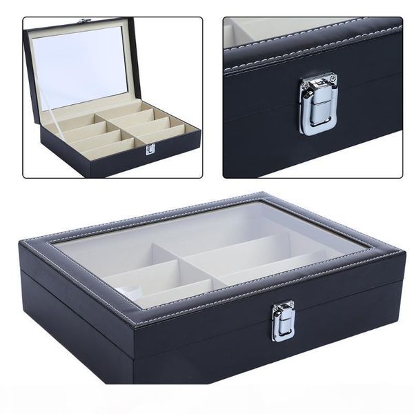

8 grids pu leather watch case storage organizer box luxury jewelry ring display watch boxes, Black;blue