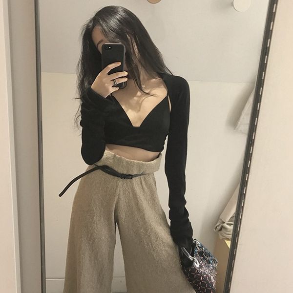 

cavuk ultra-long sleeve ultra-short thin cardigan knitwear knitwear coat knitwearshawl small coat outside 2019 spring and summer new women&#, White;black