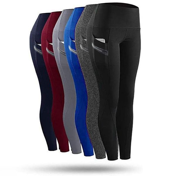 

women high-waist bulifting yoga pants with pocket full length pure color elastic running gymnastic yoga trousers cloth, White;red