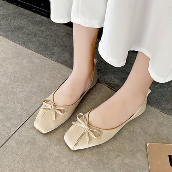 

shallow mouth flat shoes women 2020 summer new large size square heel bow korean version of a pedal tide women's shoes, Black