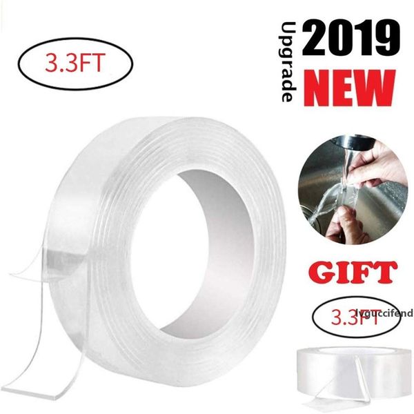 

1m transparent nano tape double sided adhesive tapes sticker reusable washable traceless gel grip stickers