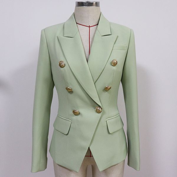 

new 2020 classic designer blazer women's metal lion buttons double breasted blazer jacket tender green, White;black