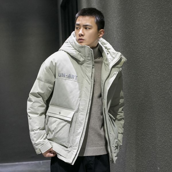 

2019 down jacket overalls winter new fashion coat korean style casual hooded large pocket overalls men's short down jacket, Black
