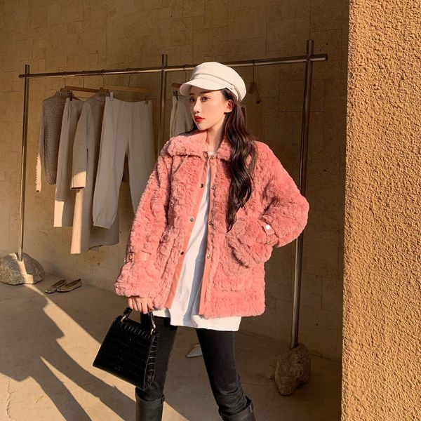 

2020 fashion ladies long sleeve faux fur coat teddy jacket women thick warm winter single breasted plush outwear overcoat t66, Black