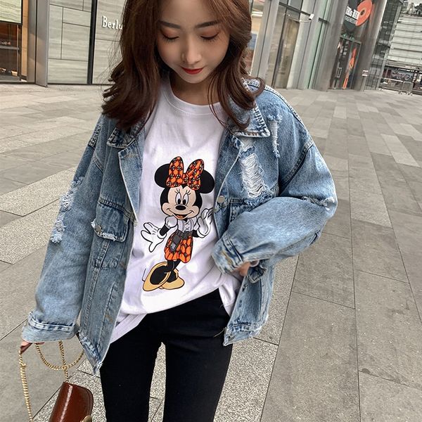 

women's korean-style coat loose all-match student harajuku style bf all-match denim coat with holes 2020 f3186, Black;brown