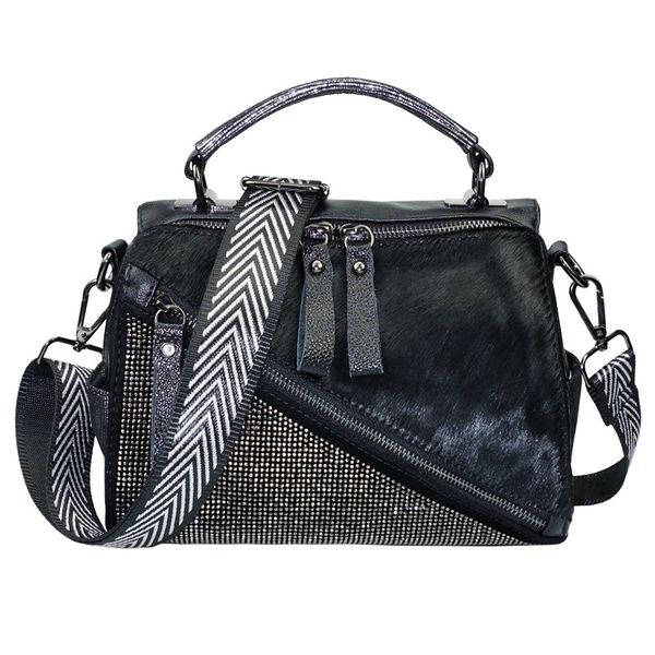 

natural horse fur messenger bag with rivet details women rhinestone messenger bag female pu leather shoulder