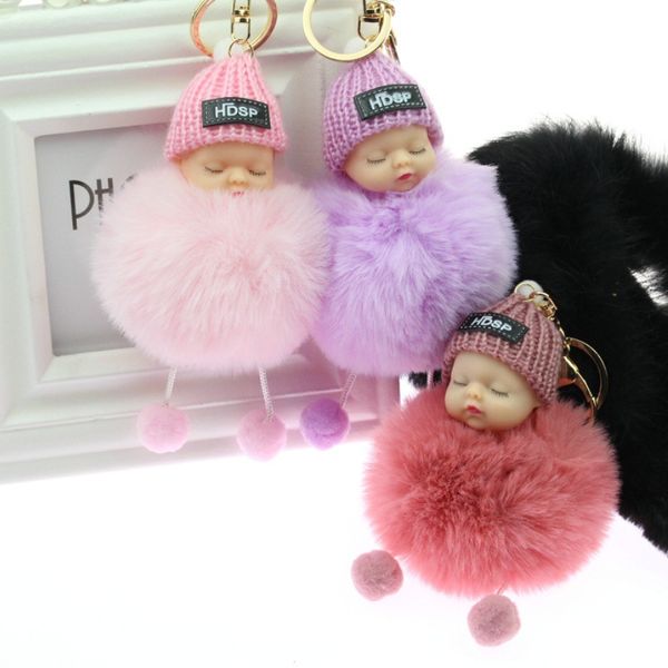 

baby doll key ring doll keychain cute fluffy fake fur fluffy ball car decorationkawaii confused hair ball keychain, Silver