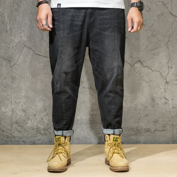 

spring autumn light color jeans tide men's large size 7xl loose harem pants japanese trends ankle-length pants bundle 48, Blue