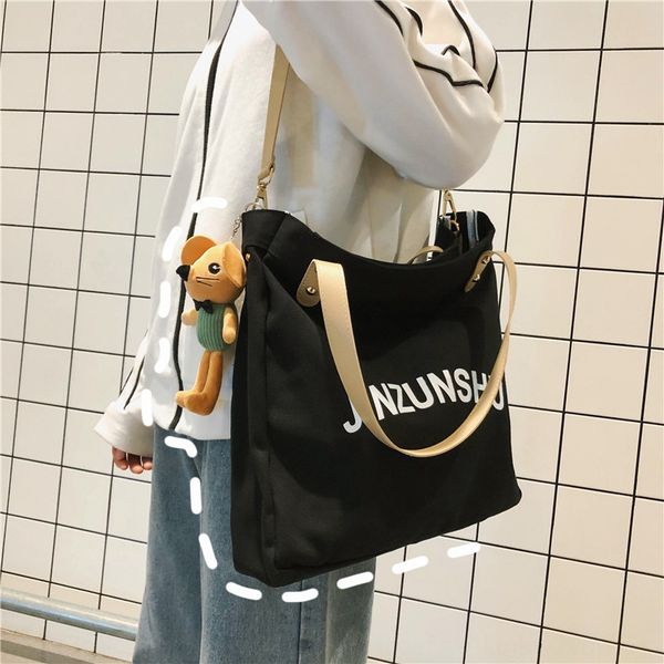 

ins canvas bucket korean style female high school shoulder shoulder student handbag ancient feeling oblique bag, White