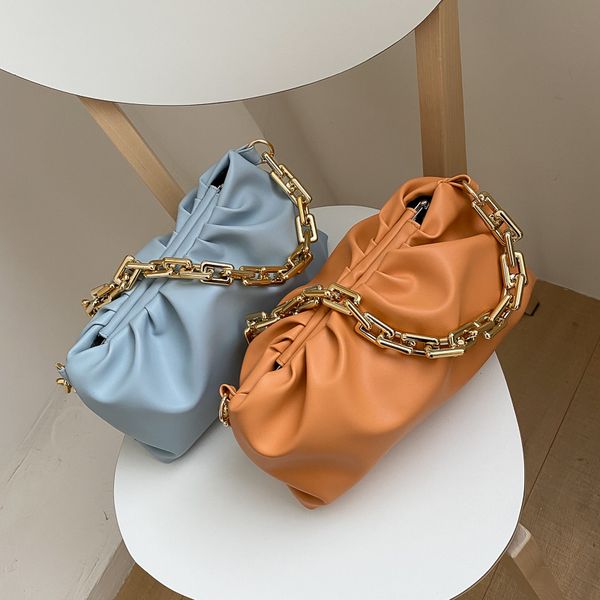 

luxury handbag women bags design solid color thick chain shoulder bags for women small hobo purses retro soft leather bag