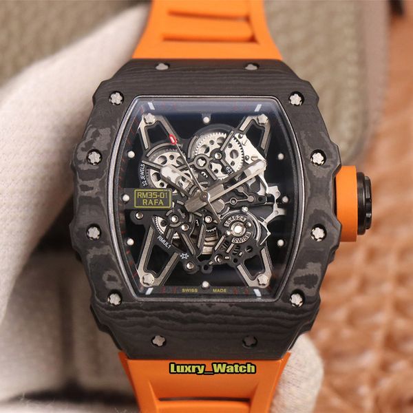

new version rm 35-01 rafael nadal skeleton dial ntpt whole carbon fiber case japan nh automatic rm35-01 mens watch rubber sport watches, Slivery;brown