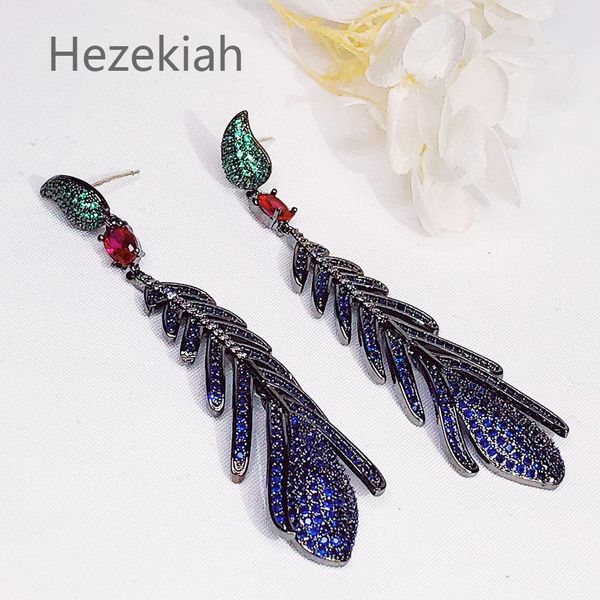 

hezekiah 925 tremella needle lady noble earrings fashion shiny black feather diamond eardrop luxurious dance party ing, Golden