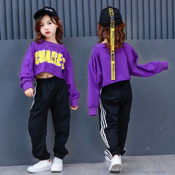 

toddler girls clothes hip hop clothes kids costume suit children's for girls kid cropped sweatshirt shirt jogger pants, White