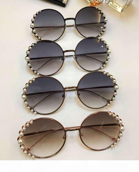 

women gold grey shaded round sunglasses glasses with pearls luxury designer sunglasses eye wear new with box, White;black