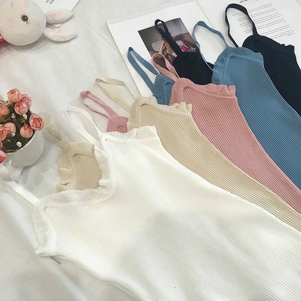 

tank knitted polyester women tank sleeveless halter vest fashion casual summer female camisole, White