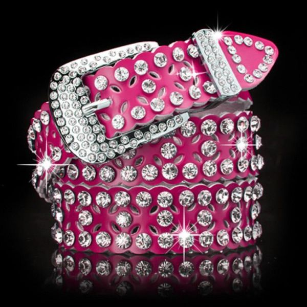 

pink hollow genuine leather belt for female women with diamonds zircon new fashion luxury style 110cm 3.6 ft