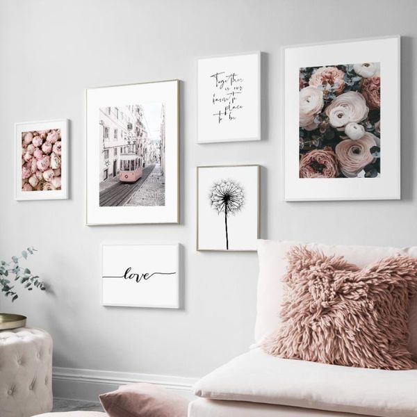 

paintings flower dandelion peony paris bus love wall art canvas painting nordic posters and prints pictures for living room decor