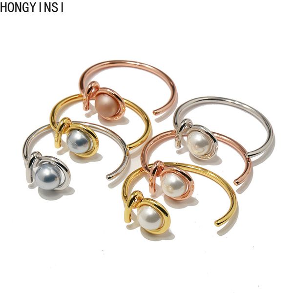 

ins rope knot cuff bangle with large pearl perfectly round design yellow gold color cuff bangle bracelet for women wedding, Black