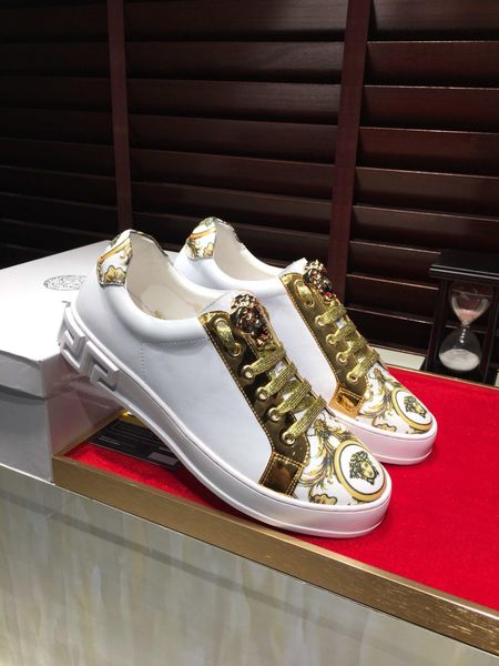 

2019k spring and summer new men's flat white trend shoes, trend wild sports shoes, leather lace-up shoes, original box packaging: 38-44, Black