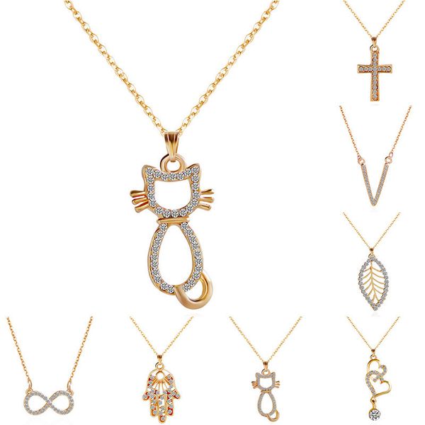 

fashion cat women's necklace cross v-shape double-heart infinity pendant necklaces for woman girl charm jewelry, Silver