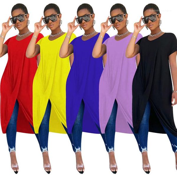 

dress crew neck short sleeve loose casual dresses famale clothes womens solid color irregular, Black;gray