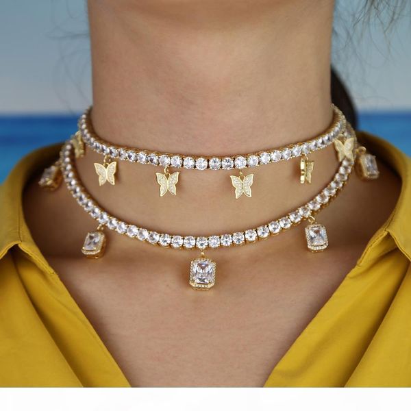

d сердце стрелка cz теннис цепи с luxury капельное cz бабочка charm 32 + 10см choker ожерелья iced out bling хип-хоп женщин ювелирные издели, Golden;silver