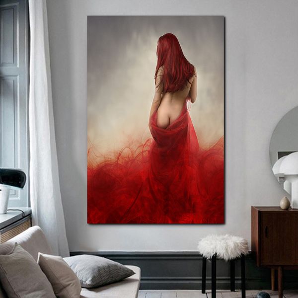 

woman in red erotic nude hd wall art canvas posters prints painting wall pictures for modern living room home decor artwork