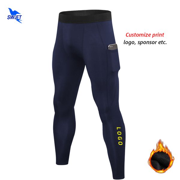 

running pants custom logo compression tights men winter fleece gym fitness sportswear leggings quick dry trousers with pocket, Black;blue