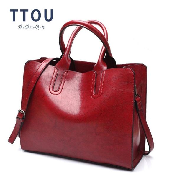 

ttou leather handbags big capacity women bag quality solid casual female bags trunk tote shoulder bag ladies large bolsos