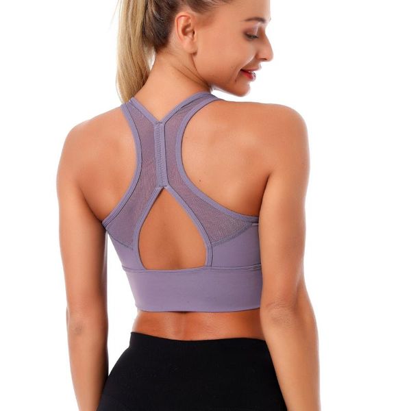 

2020 new european and american cross american back sports underwear female mesh vest gathered fitness sports bra, White;black