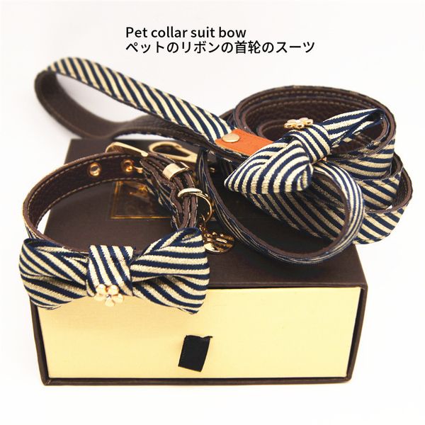 

new blue gold bow pet collar dog collar pet supplies factory wholesale