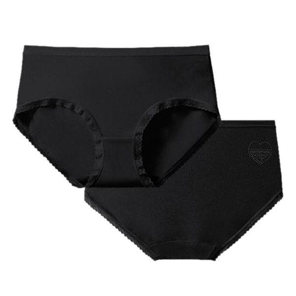 

woman seamless soft breathable mid waist lace hem modal underwear briefs cotton solid women's panties comfort underwear, Black;pink
