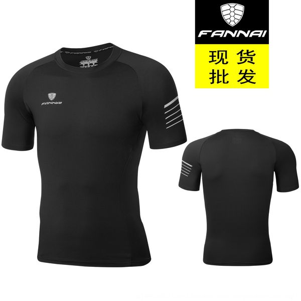 

3h9uz pro new fitness suit sports tights stretch short sleeve quick-drying t-shirt tight pants tight pants basketball tights basketball runn, Black