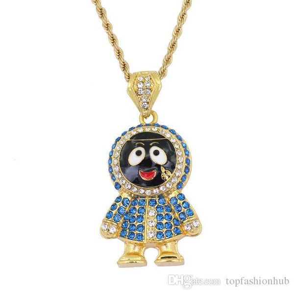 

european and american hip hop necklace cartoon little man pendant gold and silver alloy zircon pendant