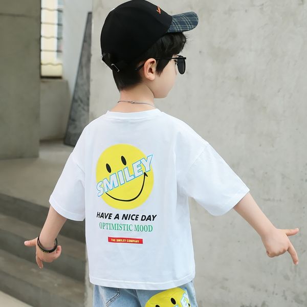 

hpfol boys' daisy short-sleeved western style children's new korean style fashionable t-shirt t-shirt for medium and large childre, Blue