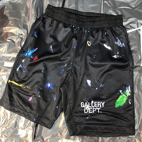 

high street splash ink printed five-point gallery dept shorts men women summer mesh loose gallery dept beach shorts breechcloth, White;black