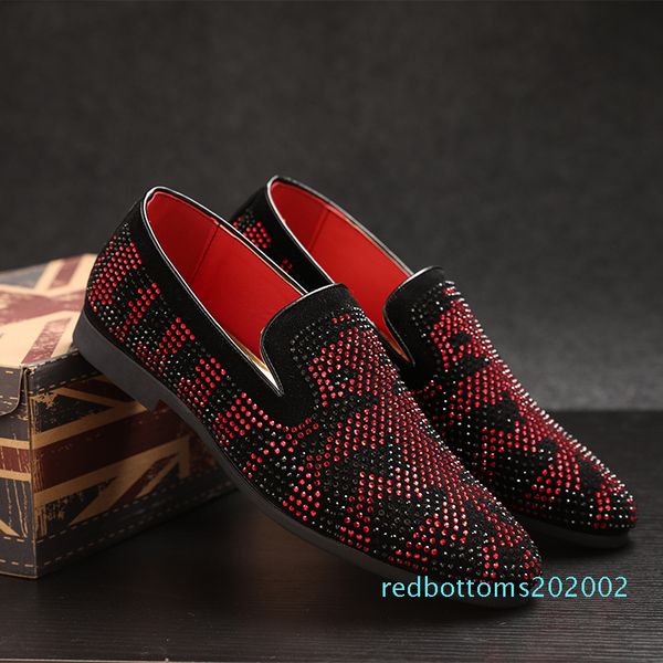 

british style men leather loafers shoes luxury designer men flats male prom wedding party shoes red blue rhinestone soft moccasins l29, Black