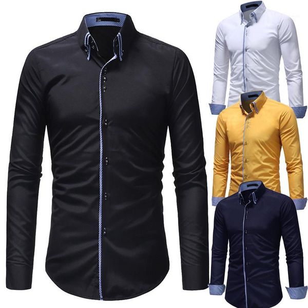 

sleeve contrast color printed fashion male clothing autumn mens designer dress shirts slim turndown collar long, White;black