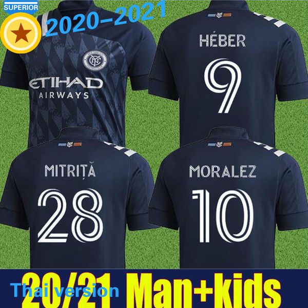 

2020 mls нью-йорк футбол джерси дома вдали дети набор молодежи heber mitrita рубашки футбола 20/21 newyork city moralez парки футбол фор, Black;yellow