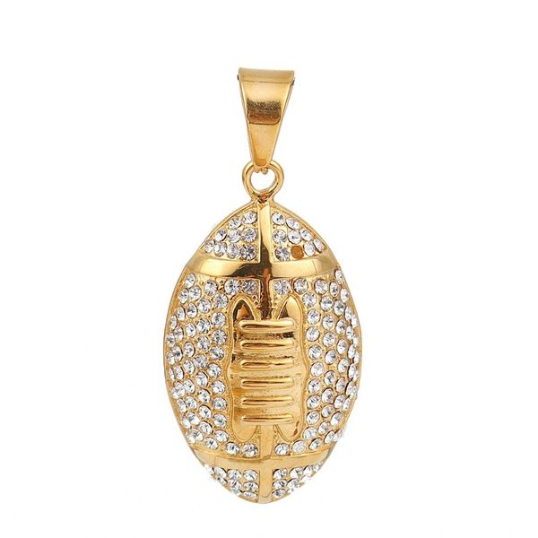 

doreenbeads stainless steel pendants football gold color with clear rhinestone 55mm(2 1/8") x 25mm(1"), 1 piece, Black