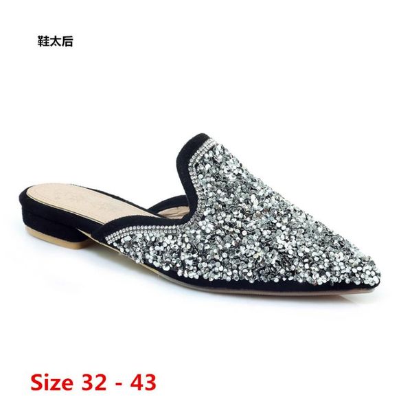 

summer flats slingbacks shoes women flat shoes casual sandals slippers woman slip on loafers small big size 32 - 43, Black