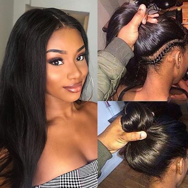 

fake scalp wig 360 lace frontal invisible knot wig with baby hair straight hair glueless lace front human hair wigs long wig, Black