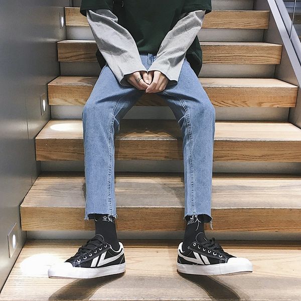 

x5kn8 men's woolen light-colored cropped jeans men's slim-fit korean style trendy jeans and jeanstrousers and jeansversatile 2019, Blue