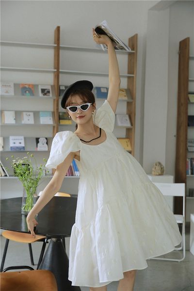 

bubble sleeve dress dressaline dresswomen's summer 2020 new french loose design niche short sleeve aline dress, Black;gray