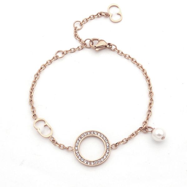 

2020 designer d letter ring with diamond and pearl bracelet for women's foreign trade, Black