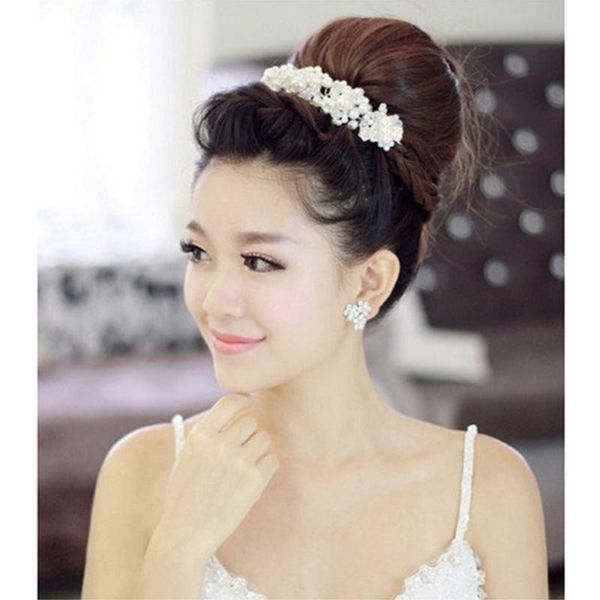 

romantic crystal pearl flowers headbands headpiece women tiaras and crown bridal hair jewelry wedding hair accessories for bride, Golden;silver