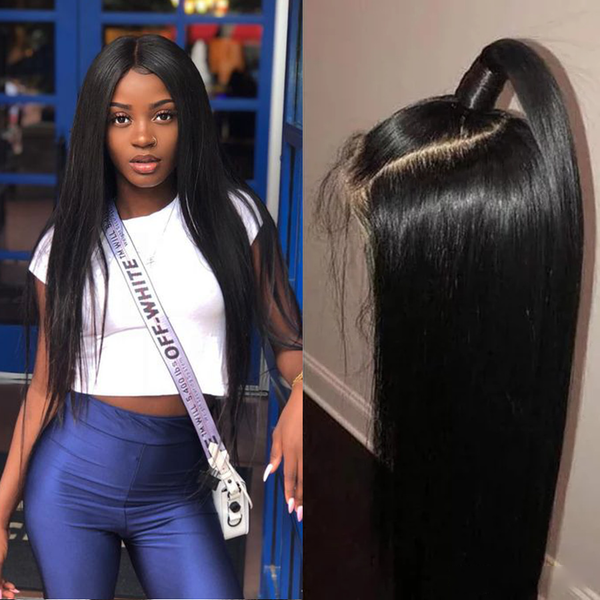 

brazilian straight lace front wig 6x6 closure wig 30 inch remy human hair wigs pre plucked, Black