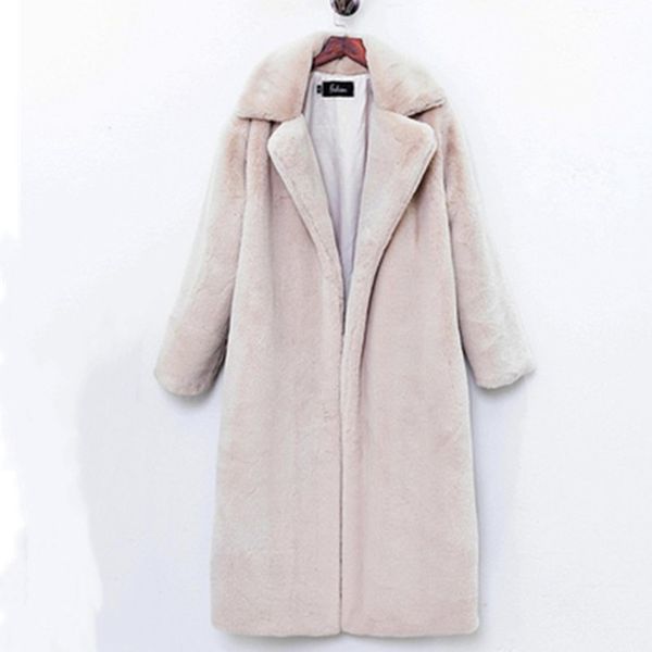 

women's fur & faux size plus winter cashmere coat women luxury long loose lapel overcoat thick warm female plush jacket, Black